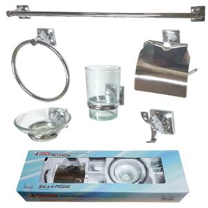 Set baño 6 piezas Niza zinc y acero inoxidable cromo  [UM 1u | 10u]