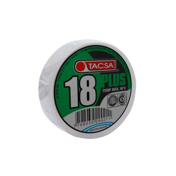 Cinta aisladora Tacsa profesional 10mts 18 plus Blanca