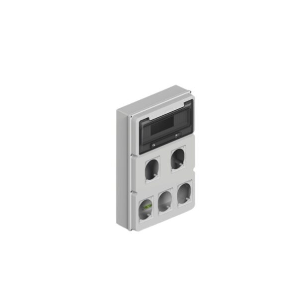 Caja IP65 p/12 polos DIN + dos módulos p/4 tomas encapsuladas – gris [UM 1u | 4u]