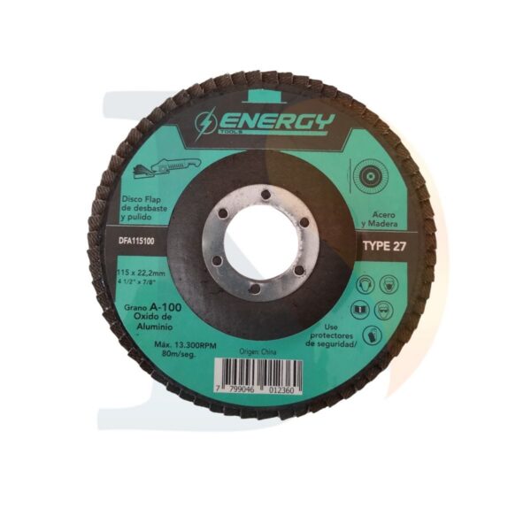 Disco flap p/acero y madera 115×22.2mm G100 Energy [UM 10u | 20u | 200u]