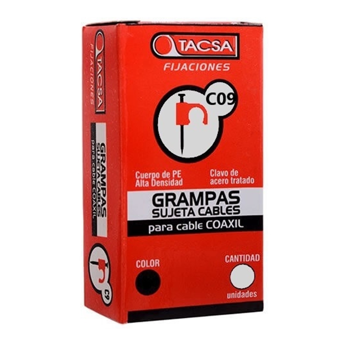 Grampa KALOP COAXIAL plástica N8-RG6 sujeta cables negro con clavo de acero